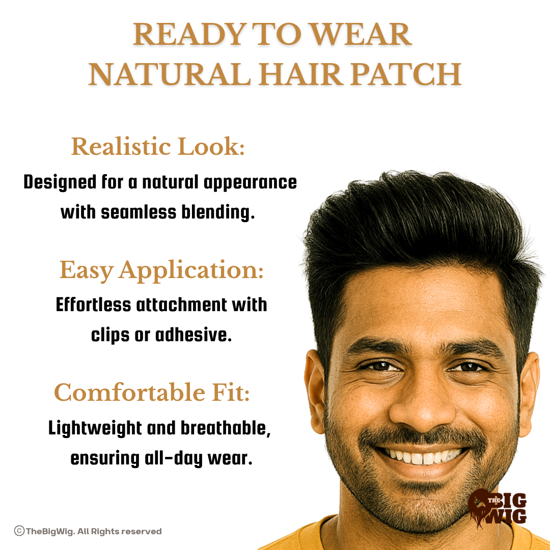 Small Hair Patch for Men | Wigs for Men Short Hair – 100% Human Hair | Natural-Look Short Style | Lightweight & Breathable Base | Non-Surgical Hair Solution