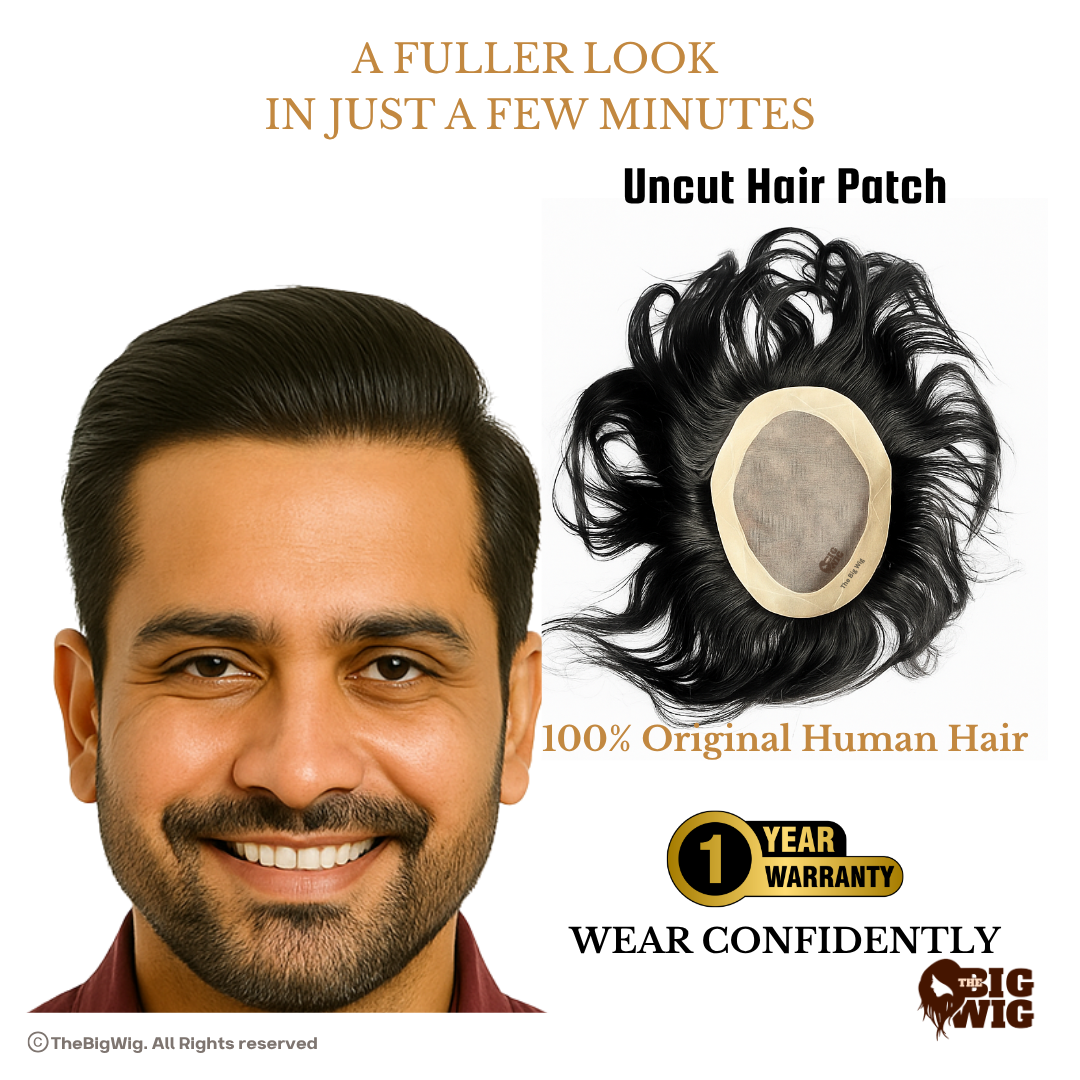 Hair Toupee for Mens | Hair Wig for Men – Straight Hair | Grade 4-B Human Hair | Medium-Quality Natural Look | Full Crown Coverage | Non-Surgical Hair Patch