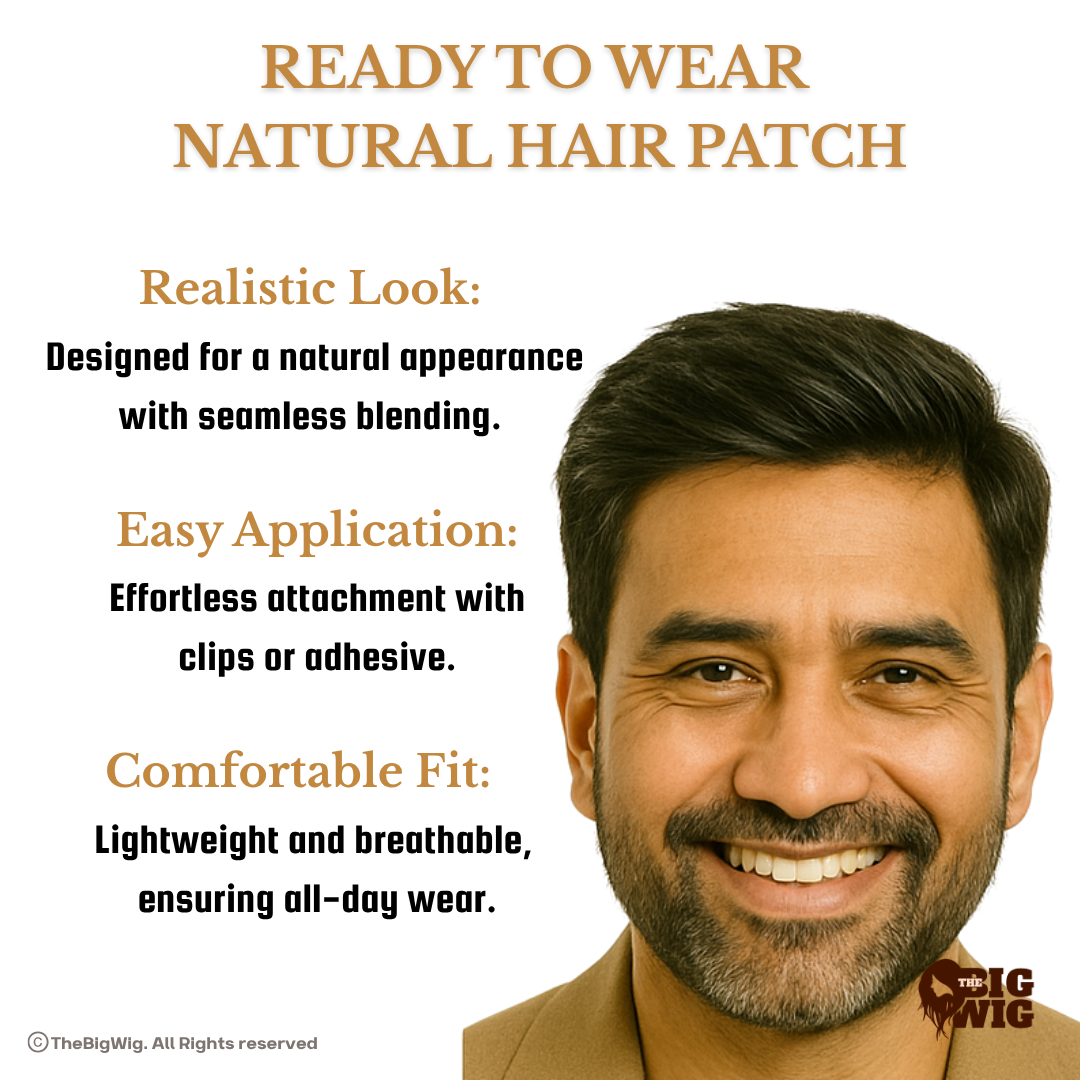 Male Hair Wig | Gents Hair Wig – 100% Human Hair | Grade 7-B | Natural-Look Hair System | Full Crown Coverage | Breathable & Easy-to-Wear Patch for Men