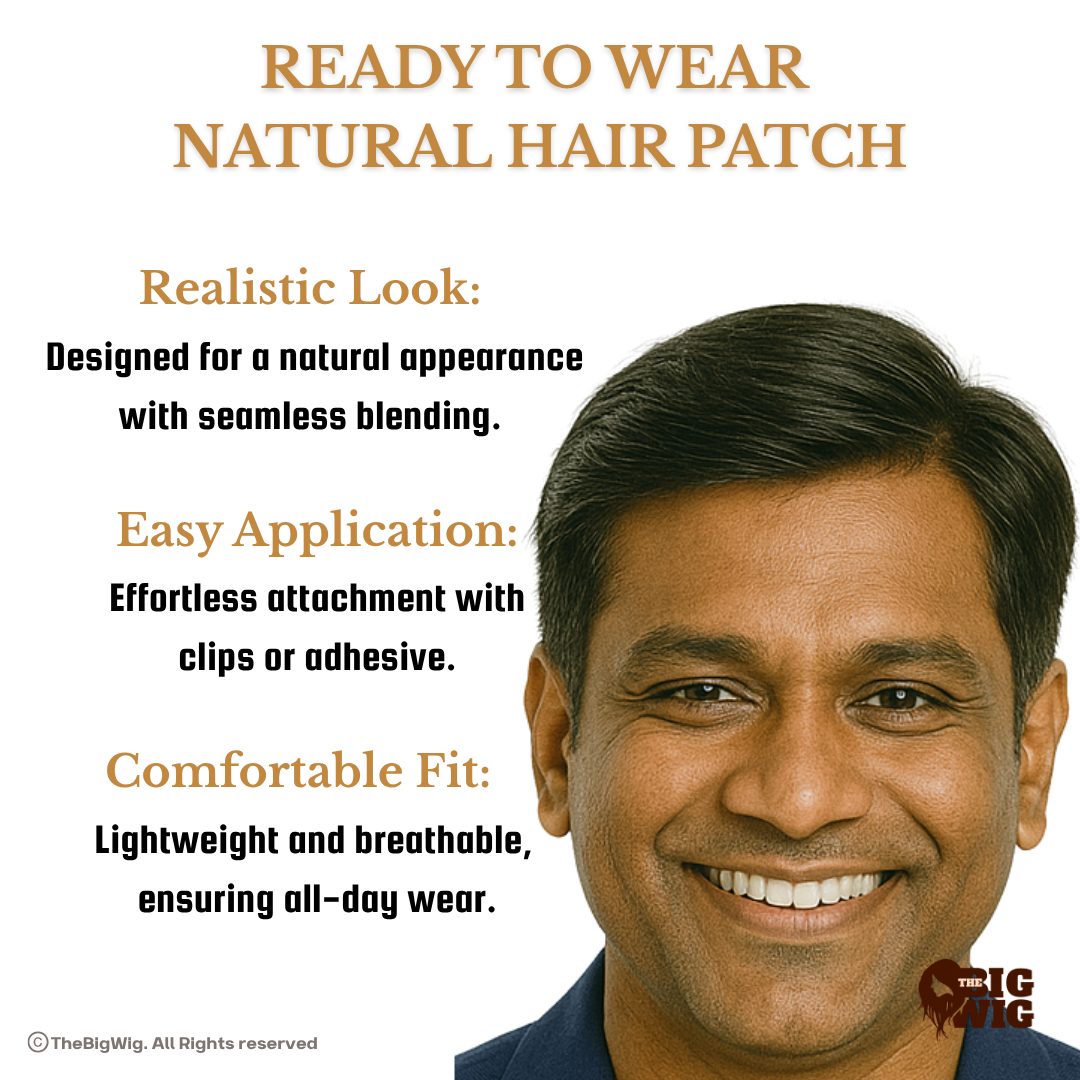 Realistic Wigs for Men | Affordable Hair Patch – Grade 10-B Human Hair | Budget-Friendly Non-Surgical Hair System | Natural Look for Daily Wear