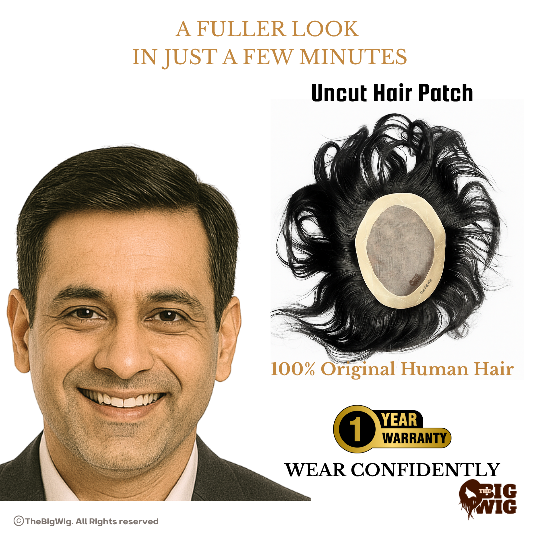 Low Budget Permanent Hair Patch – 100% Human Hair | Natural-Look | Long-Lasting & Affordable Hair Replacement | Full Crown Coverage for Men