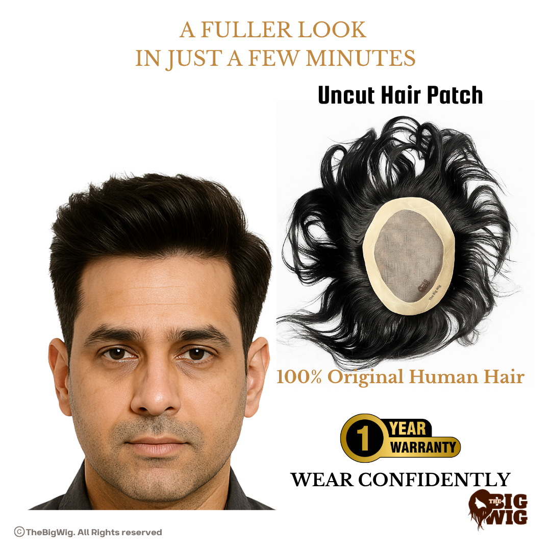 Low Price Hair Patch for Men – 100% Human Hair | Natural Look | Budget-Friendly Hair System | Easy Daily Wear | Non-Surgical Baldness Solution