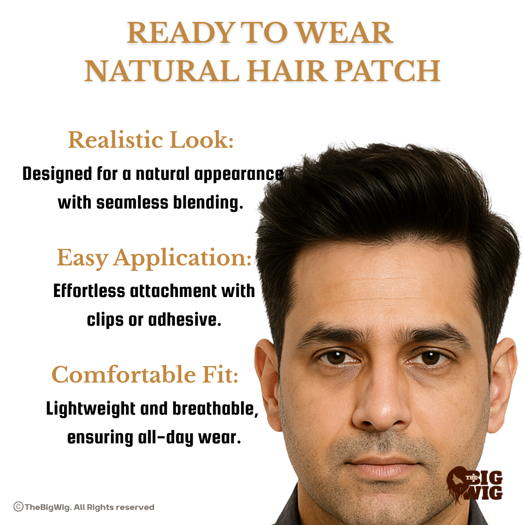 Low Price Hair Patch for Men – 100% Human Hair | Natural Look | Budget-Friendly Hair System | Easy Daily Wear | Non-Surgical Baldness Solution