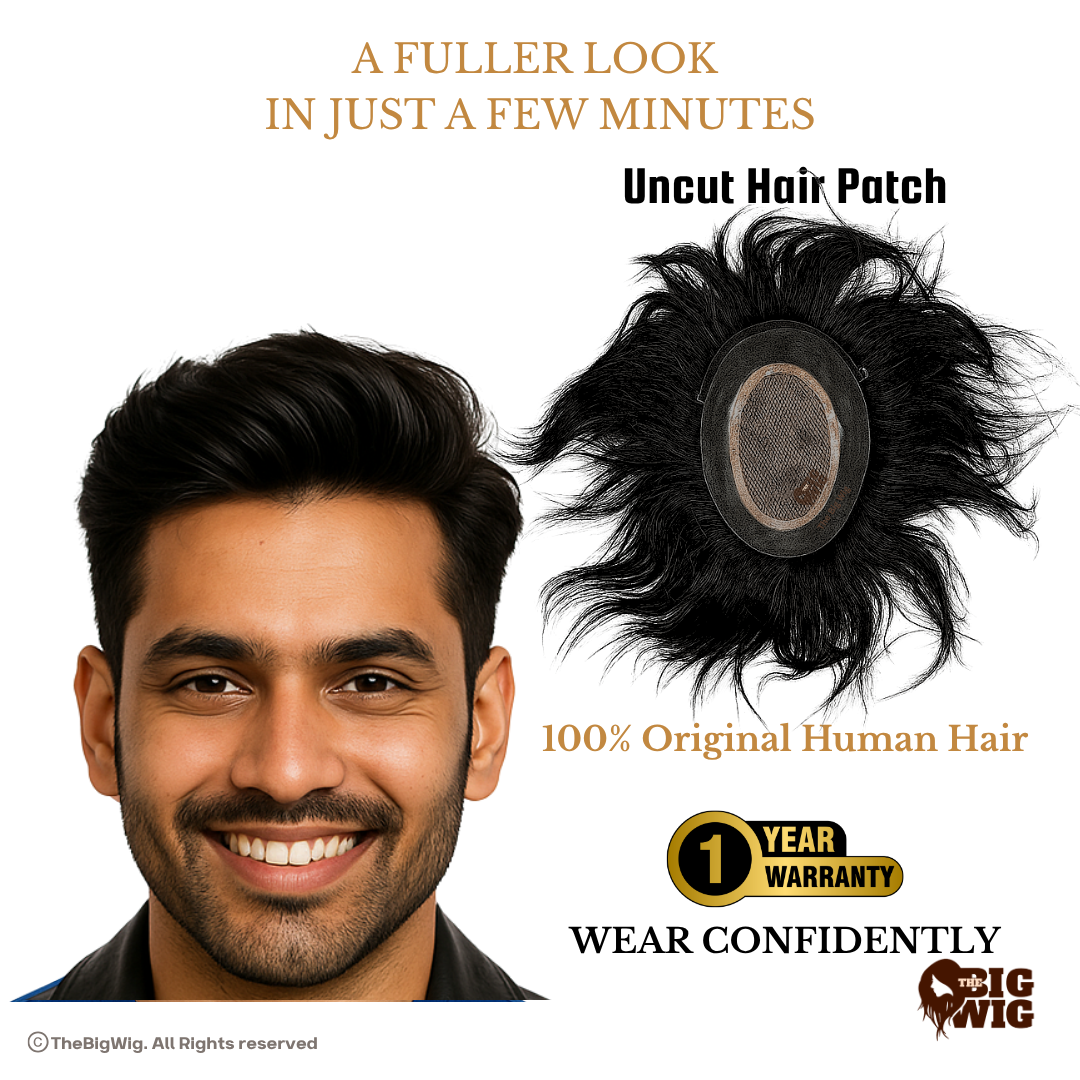 Scalp Look Mirage Patch for Men – 100% Natural Human Hair | Full Crown Coverage | Natural Scalp-Like Base | Light Wavy Texture | 2-Year Lasting Hair Patch for Baldness