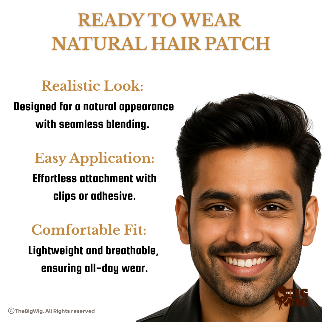 Frontline Hair Patch for Men – 100% Remy Human Hair | Australia Patch | Ultra-Thin 0.03 mm French Lace Base | Natural Hairline Design | Lightweight & Breathable | Non-Surgical Hair Solution