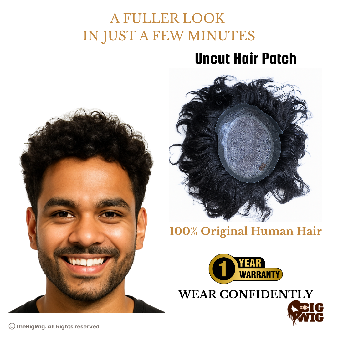 Frontline Curly Hair Patch for Men – 100% Natural Human Hair | Ultra-Thin French Lace Base | Natural Curly Texture | Realistic Frontal Hairline | Non-Surgical Hair Replacement