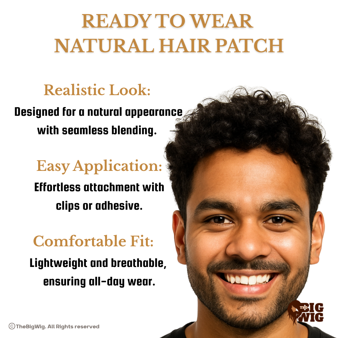 Frontline Curly Hair Patch for Men – 100% Natural Human Hair | Ultra-Thin French Lace Base | Natural Curly Texture | Realistic Frontal Hairline | Non-Surgical Hair Replacement