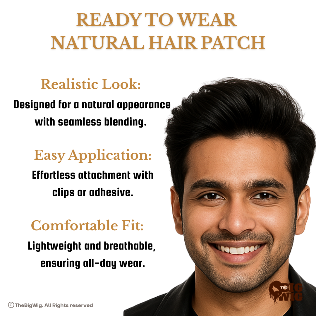 Front Hair Patch for Men – 100% Original Human Hair | Wavy Texture | Ultra-Thin French Lace Base | Slim PU Border | Natural Hairline Solution for Frontal Baldness
