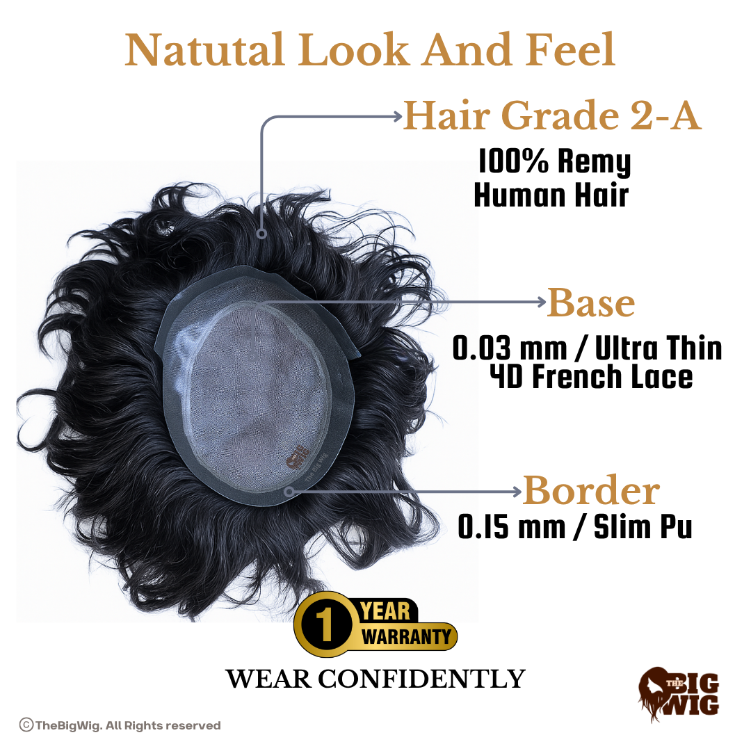Best Hair Patch for Men – 100% Original Human Hair | Australian Hair Patch | Wavy Texture | Ultra-Thin 4D French Lace Base | Slim PU Border | Natural Look for Frontal Hair Loss