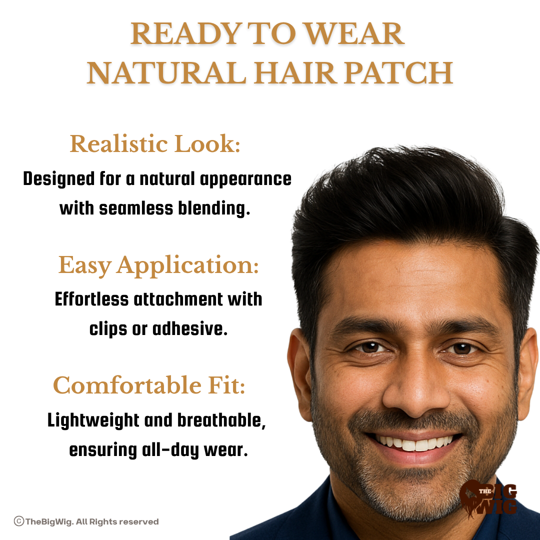 Best Hair Patch for Men – 100% Original Human Hair | Australian Hair Patch | Wavy Texture | Ultra-Thin 4D French Lace Base | Slim PU Border | Natural Look for Frontal Hair Loss