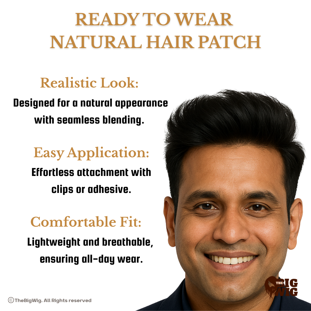 Hair Topper for Men | BMW Hair Patch – 100% Premium Human Hair | Grade 5-A | Optical Base with Transparent Slim PU Border | Full Crown Coverage | Natural Scalp Finish