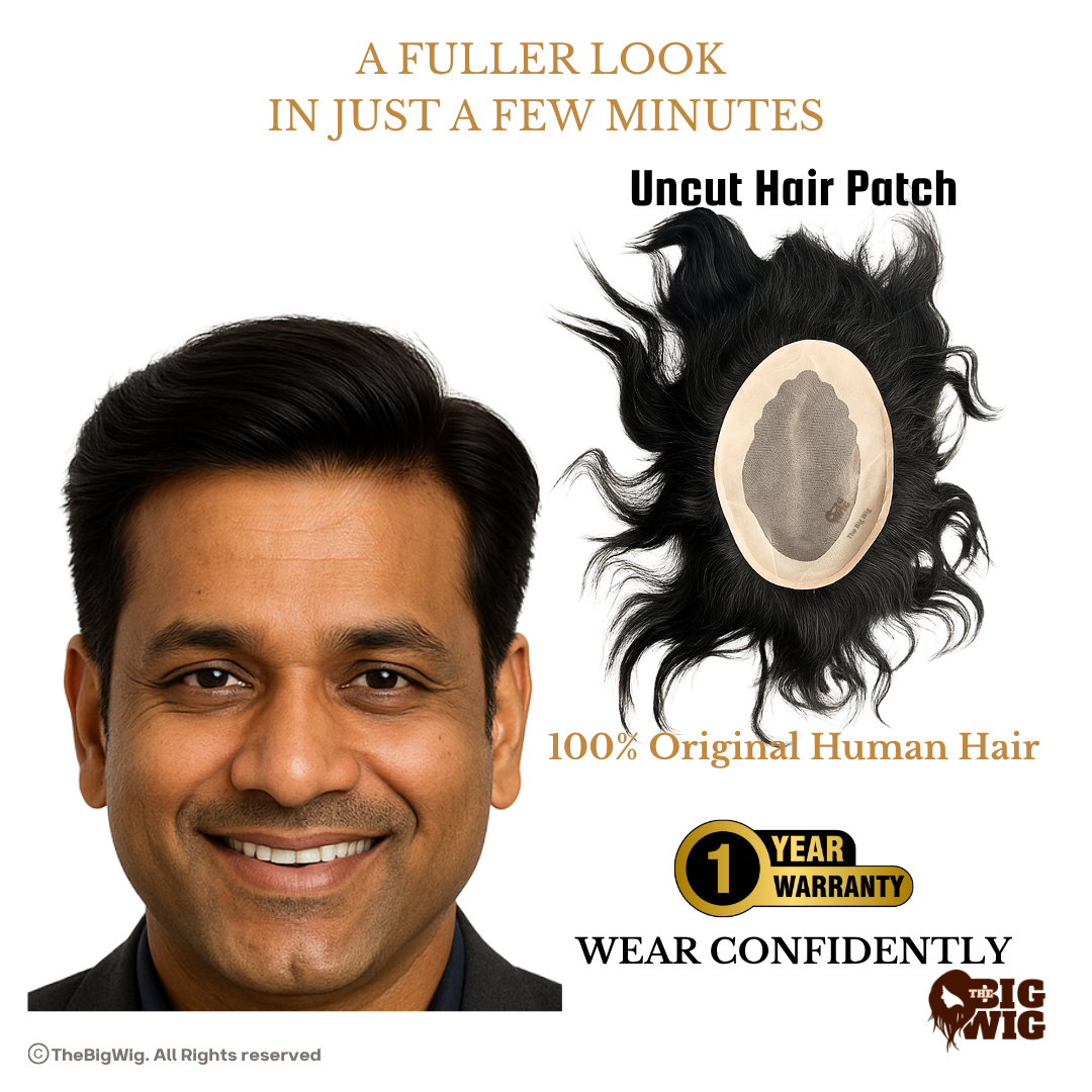 Artificial Hair for Men – 100% Original Human Hair Patch | Real-Look Hair System | Natural Hairline & Comfortable Fit | Non-Surgical Baldness Solution