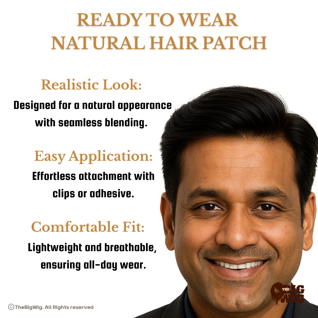 Artificial Hair for Men – 100% Original Human Hair Patch | Real-Look Hair System | Natural Hairline & Comfortable Fit | Non-Surgical Baldness Solution
