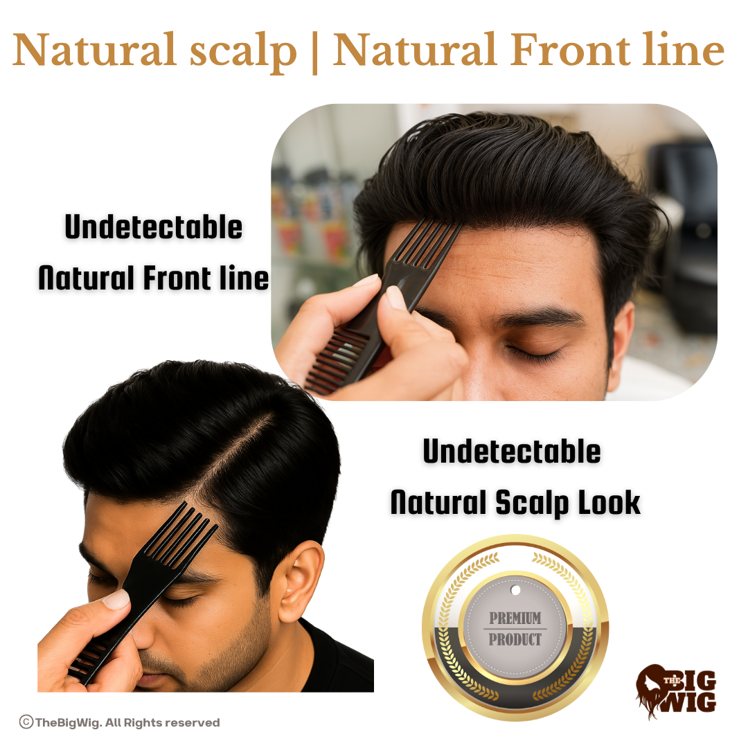 Skin Mirage Patch for Men – 100% Original Human Hair | Full Crown Coverage | 5D Tissue Base with Transparent PU Border | Light Wavy | 2-Year Durable Hair Patch for Baldness