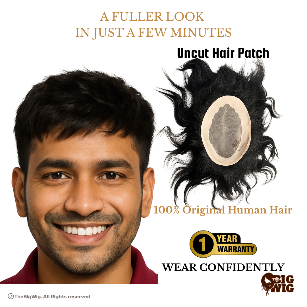 Men Hair Patch | Artificial Hair Wig for Men – 100% Original Human Hair | Real-Looking Full Crown Coverage | Non-Surgical, Easy-to-Wear Hair System