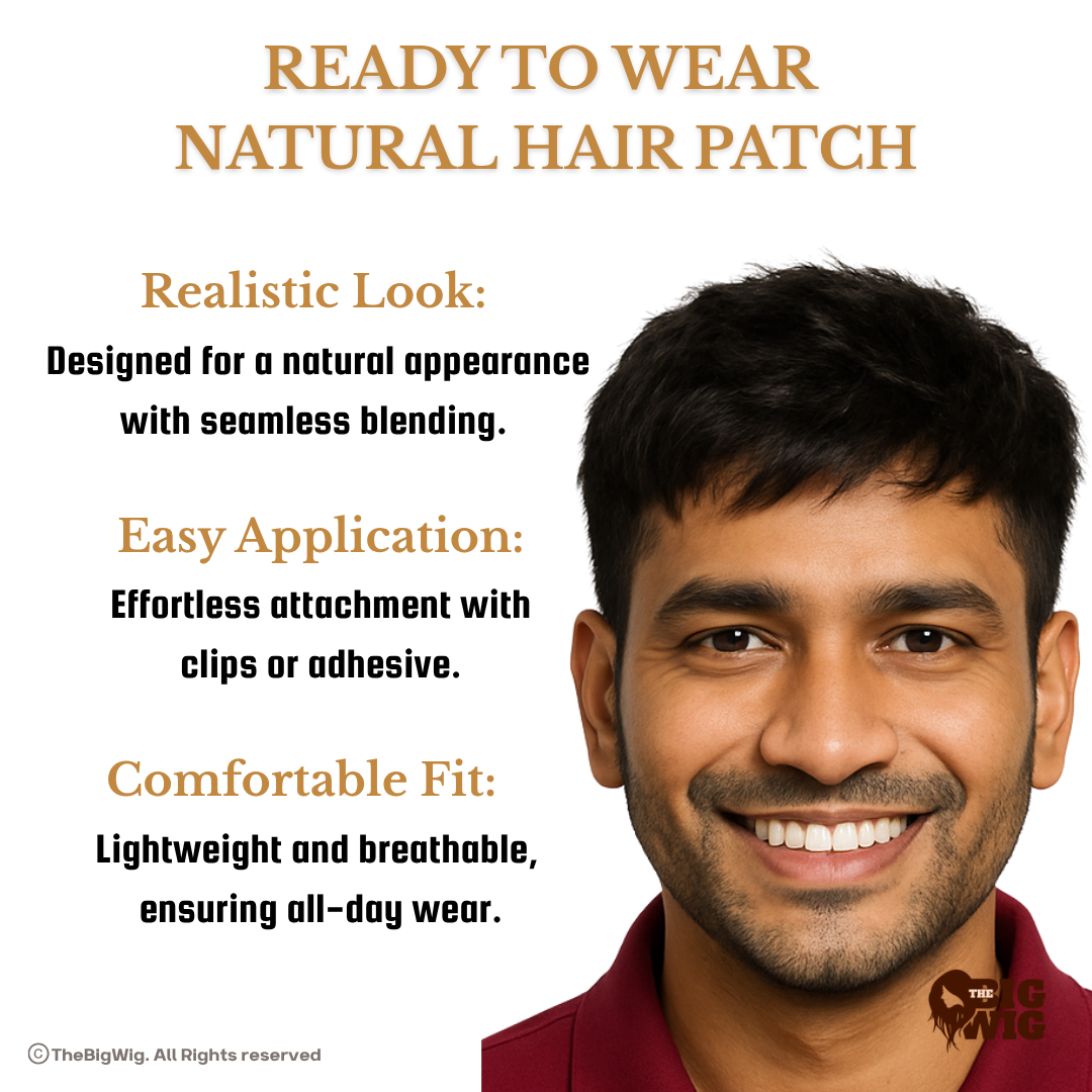 Men Hair Patch | Artificial Hair Wig for Men – 100% Original Human Hair | Real-Looking Full Crown Coverage | Non-Surgical, Easy-to-Wear Hair System