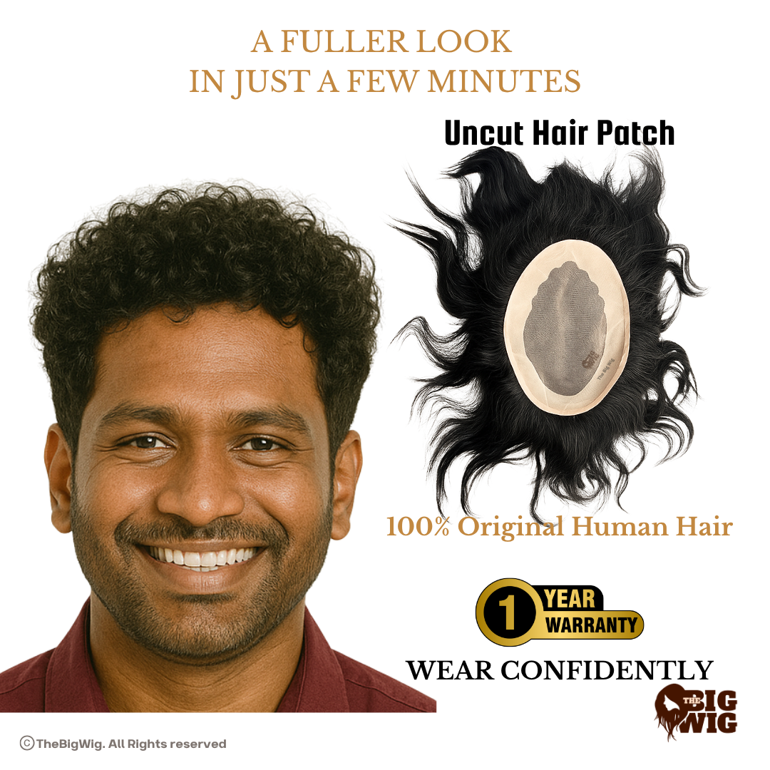 Curly Hair Patch for Men | Hair Toupee for Mens – Grade 5-A 100% Human Hair | Natural Curls | Comfortable Fit | Full Crown Coverage | Non-Surgical Hair System