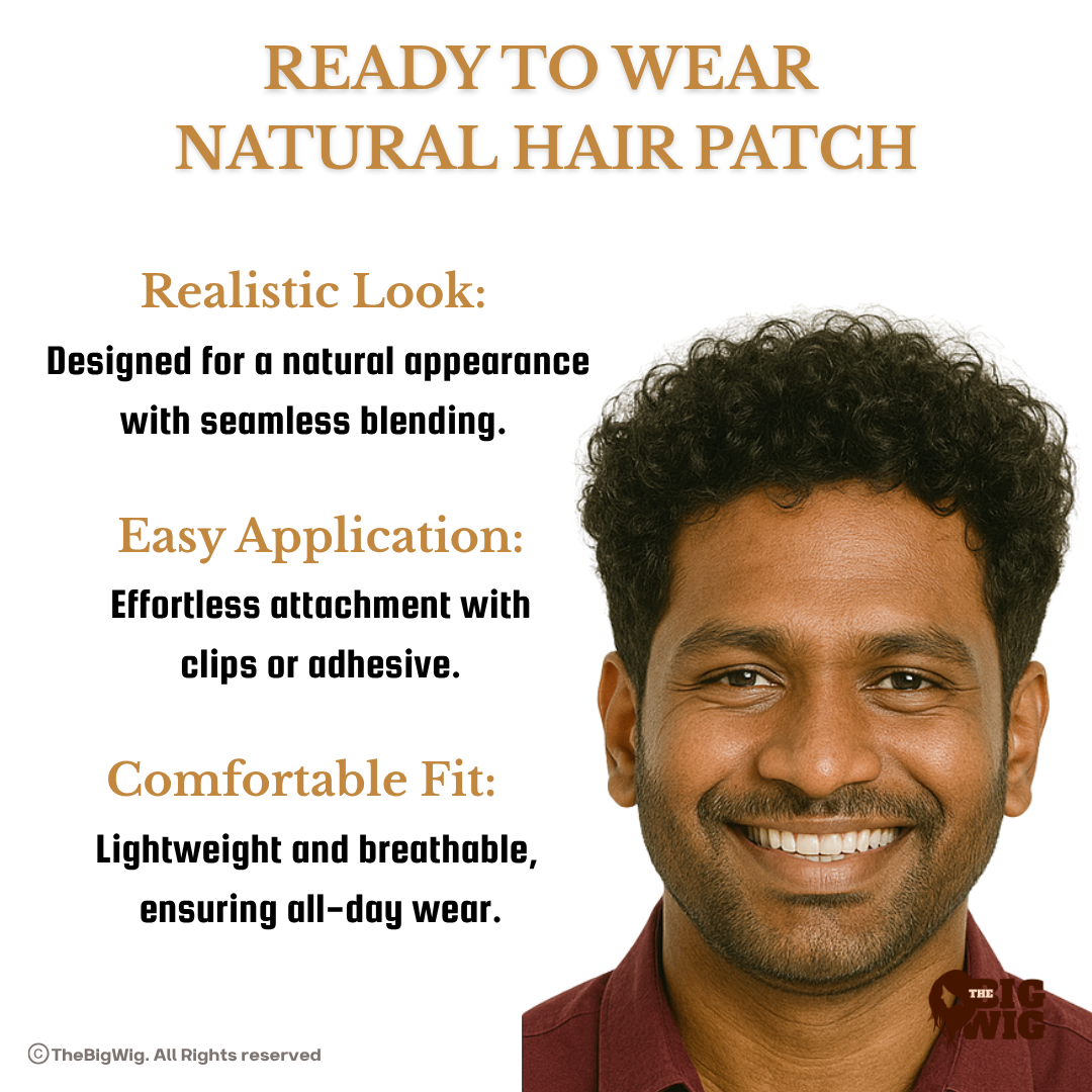 Curly Hair Patch for Men | Hair Toupee for Mens – Grade 5-A 100% Human Hair | Natural Curls | Comfortable Fit | Full Crown Coverage | Non-Surgical Hair System