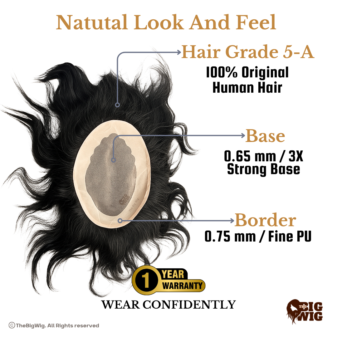 Men Hair Patch | Wigs for Men Short Hair – 100% Human Hair | Straight Hair Texture | Real-Look Hair System | Non-Surgical Baldness Solution