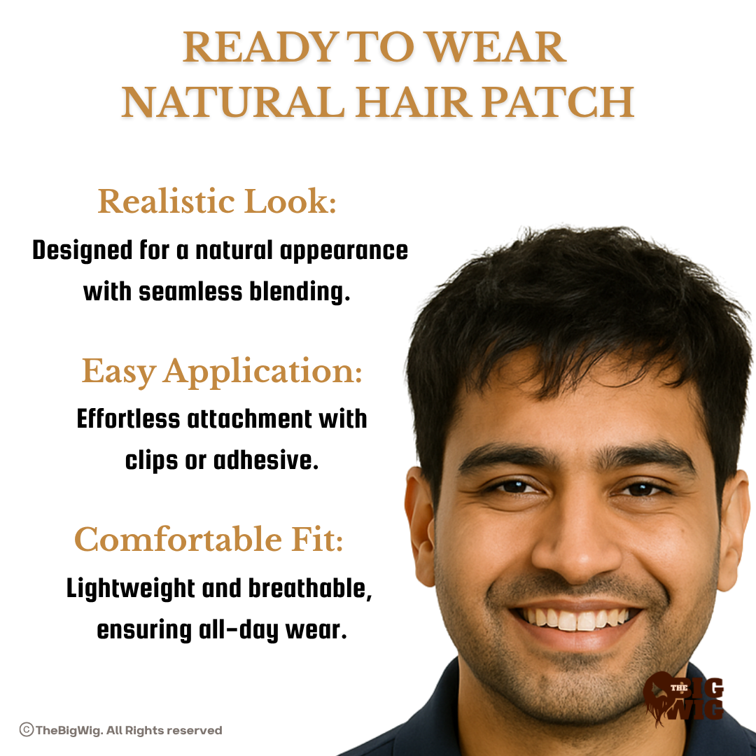 Men Hair Patch | Wigs for Men Short Hair – 100% Human Hair | Straight Hair Texture | Real-Look Hair System | Non-Surgical Baldness Solution