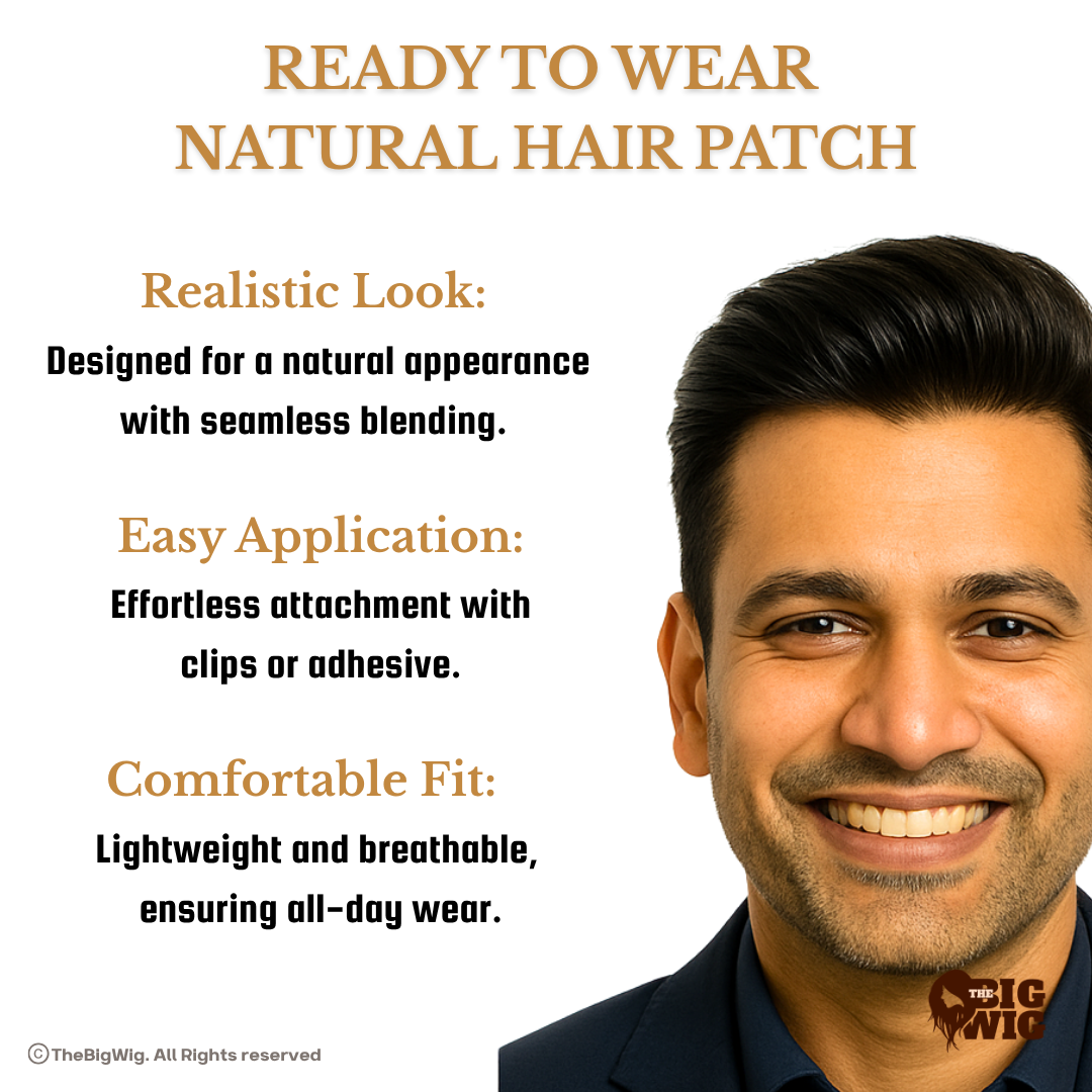 Human Hair Wigs for Men | Artificial Hair Wig for Men – 100% Original Human Hair | Premium 3D Base | Grade 1-B Quality | Fine PU Border | Real-Look Hair System