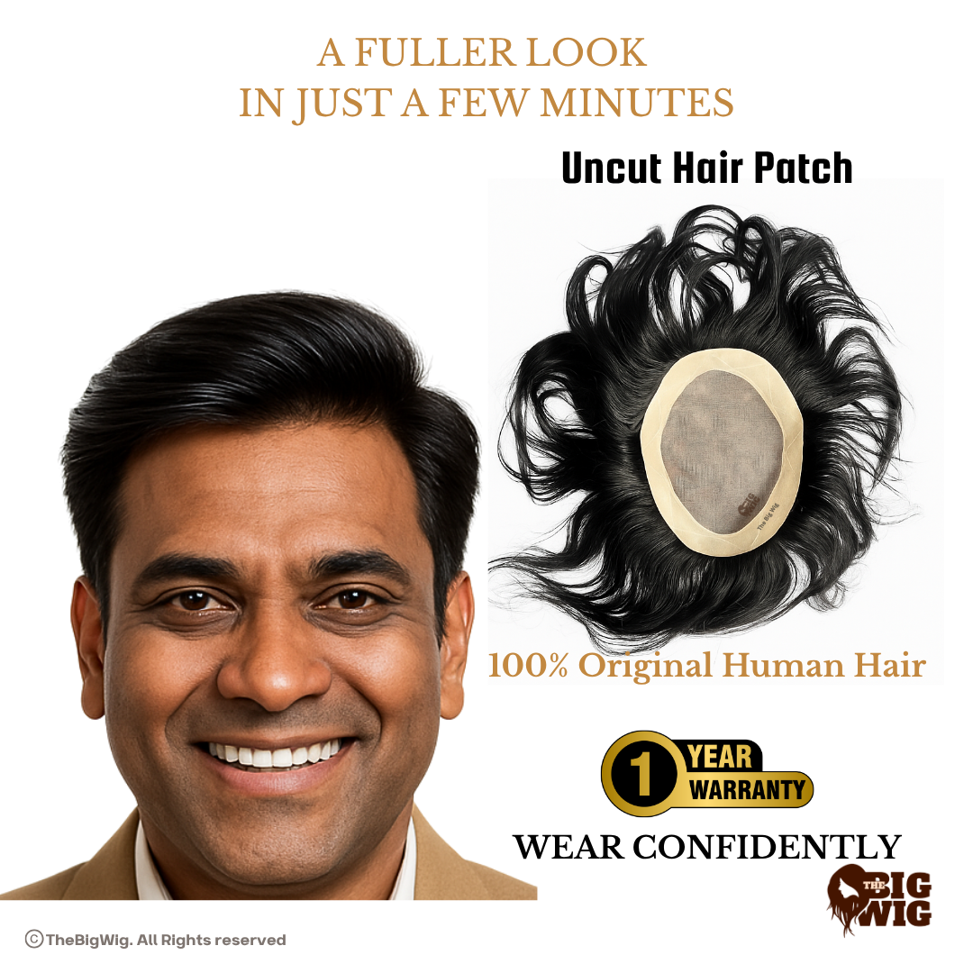Wigs Human Hair for Men | Non Surgery Hair Replacement – 100% Original Human Hair | Premium 3D Base | Fine PU Border | Grade 1-B | Natural Look Without Surgery