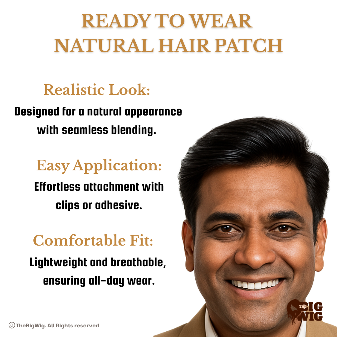 Wigs Human Hair for Men | Non Surgery Hair Replacement – 100% Original Human Hair | Premium 3D Base | Fine PU Border | Grade 1-B | Natural Look Without Surgery