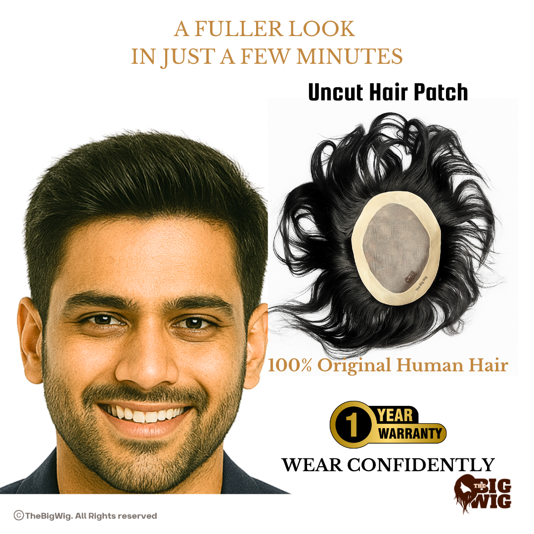 Men's Natural Hair Wigs | Non Surgical Hair Replacement – 100% Human Hair | Grade 2-B | Premium 3D Base with Fine PU Border | Real-Look Full Crown Wig for Men