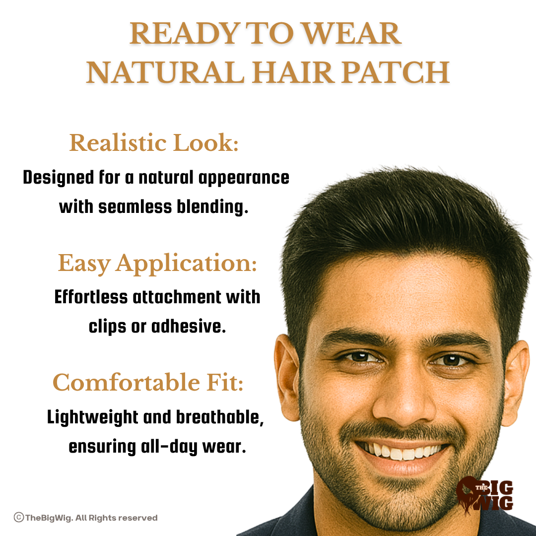 Men's Natural Hair Wigs | Non Surgical Hair Replacement – 100% Human Hair | Grade 2-B | Premium 3D Base with Fine PU Border | Real-Look Full Crown Wig for Men