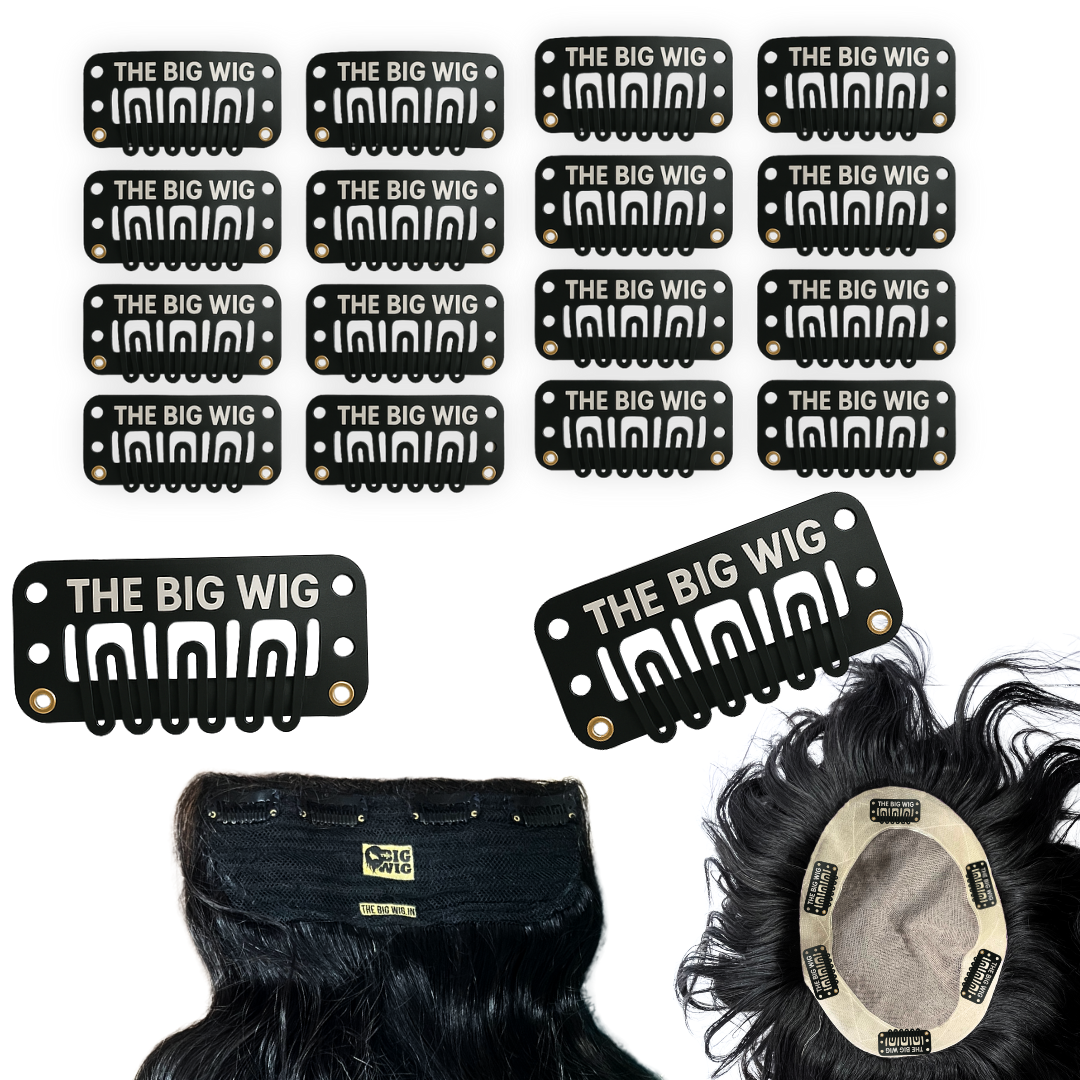 12 black hair patch clips with silicone grip – full set for wigs, toppers, and extensions