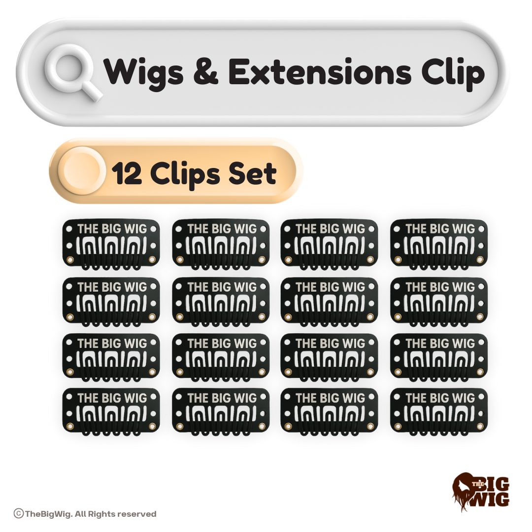 The Big Wig 12 Pcs Black Snap Hair Extension Clips – 3.4cm x 1.6cm Metal Wig Clips with Silicone Grip – Comfortable, Durable & Easy to Sew – for Hair Extensions, Wigs, Toupees, Patches, Dupatta Setting