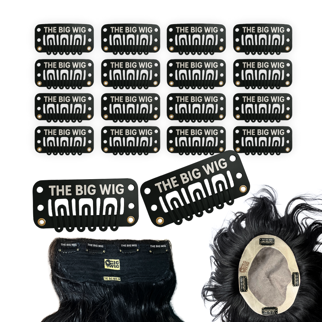 The Big Wig 12 Pcs Black Snap Hair Extension Clips – 3.4cm x 1.6cm Metal Wig Clips with Silicone Grip – Comfortable, Durable & Easy to Sew – for Hair Extensions, Wigs, Toupees, Patches, Dupatta Setting