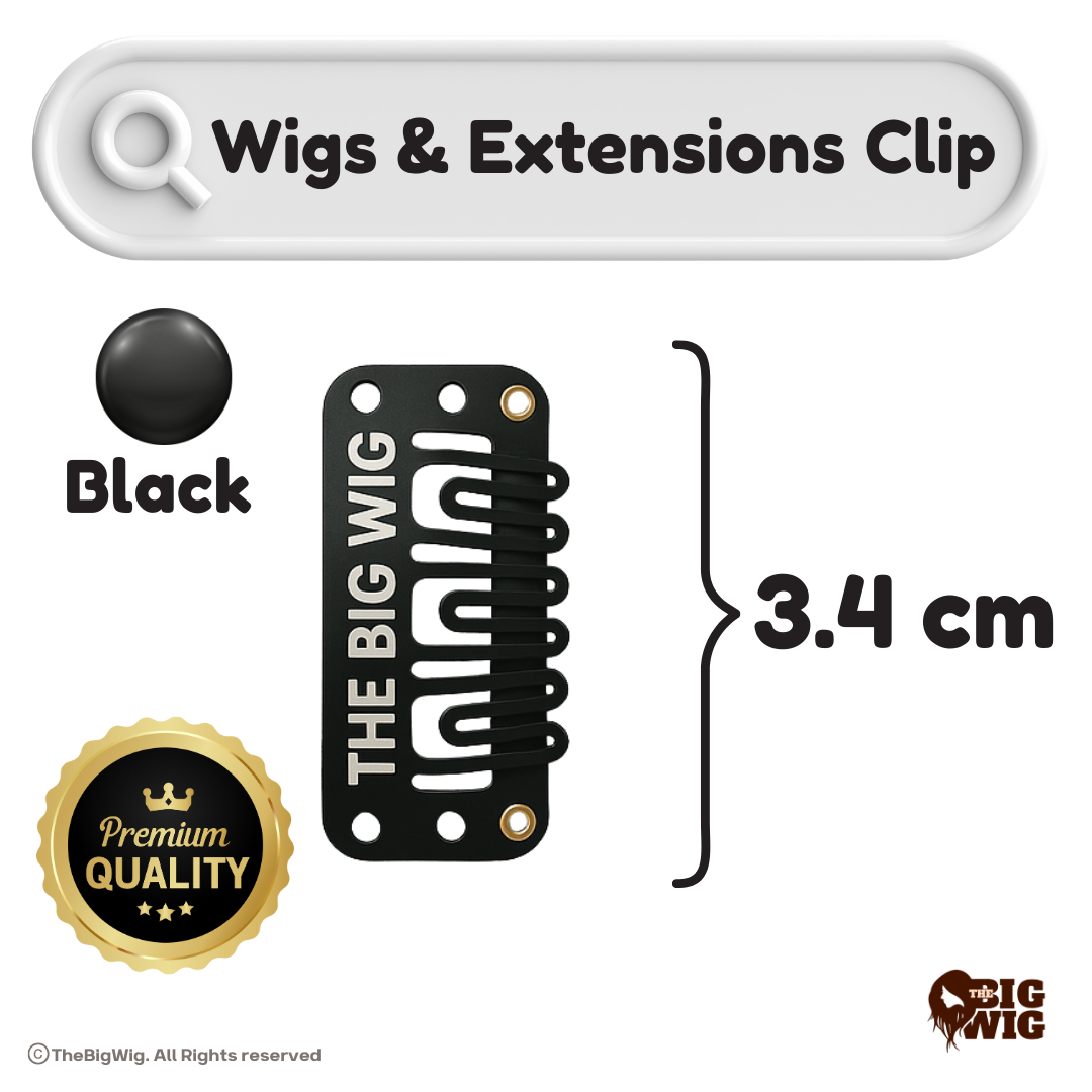 The Big Wig 12 Pcs Black Snap Hair Extension Clips – 3.4cm x 1.6cm Metal Wig Clips with Silicone Grip – Comfortable, Durable & Easy to Sew – for Hair Extensions, Wigs, Toupees, Patches, Dupatta Setting
