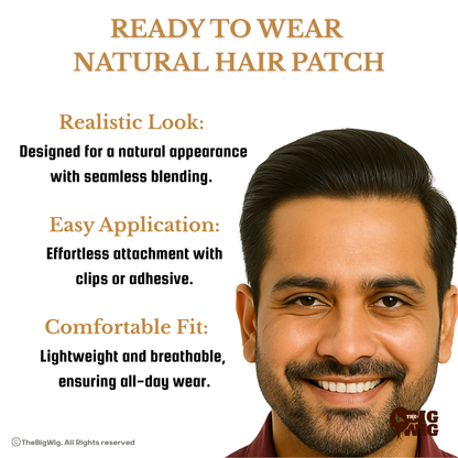 Hair Toupee for Mens | Hair Wig for Men – Straight Hair | Grade 4-B Human Hair | Medium-Quality Natural Look | Full Crown Coverage | Non-Surgical Hair Patch