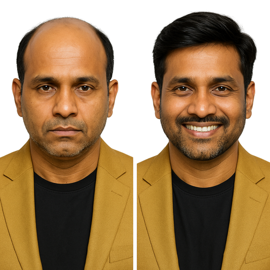 Hair Pieces for Men | Hair Fixing for Men – 100% Human Hair | Real-Look Patch | Non-Surgical Full Crown Coverage | Breathable Base & Skin-Blending PU Border