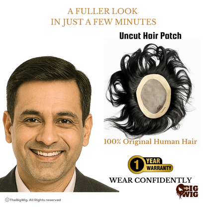 Low Budget Permanent Hair Patch – 100% Human Hair | Natural-Look | Long-Lasting & Affordable Hair Replacement | Full Crown Coverage for Men