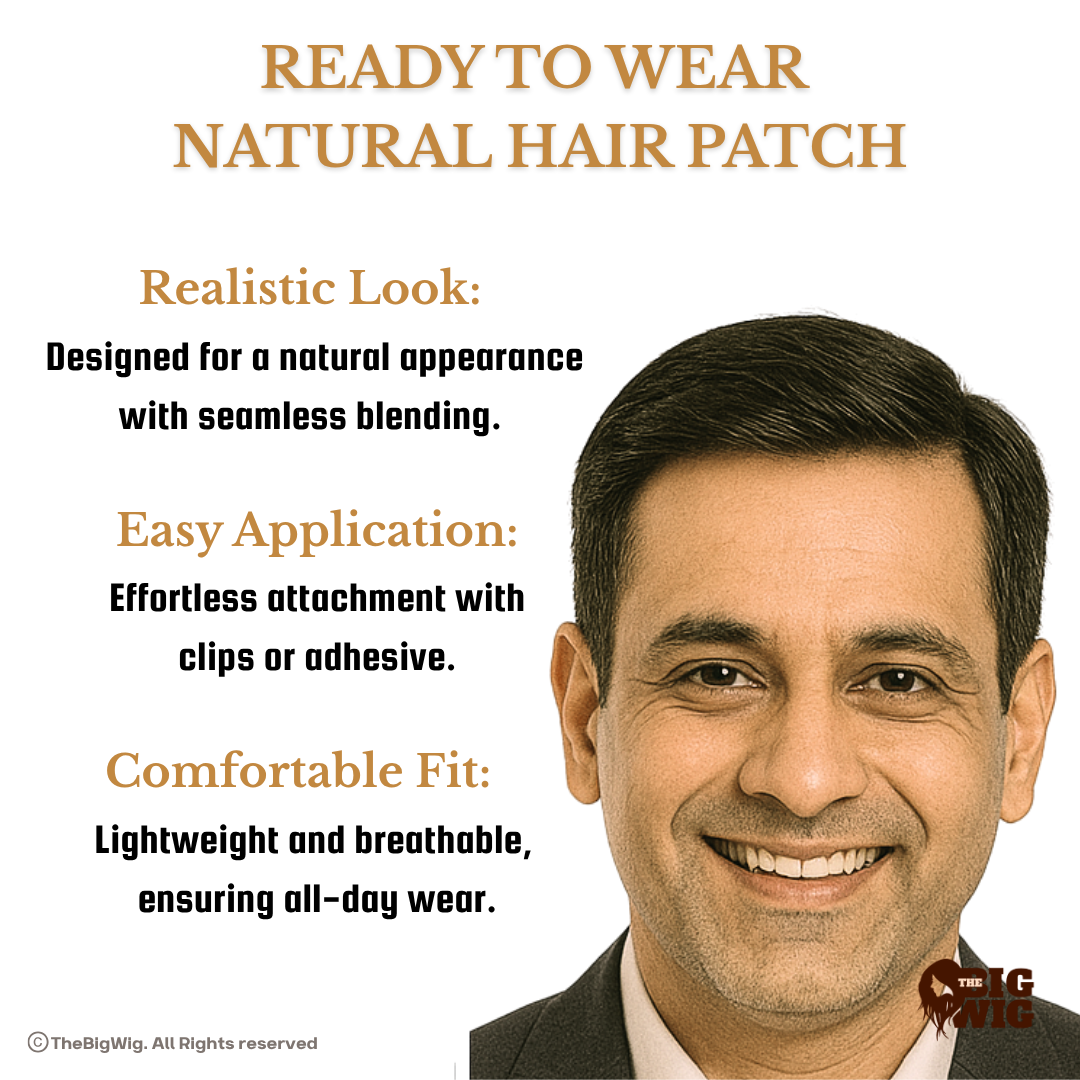 Low Budget Permanent Hair Patch – 100% Human Hair | Natural-Look | Long-Lasting & Affordable Hair Replacement | Full Crown Coverage for Men