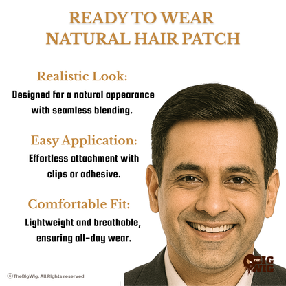 Low Budget Permanent Hair Patch – 100% Human Hair | Natural-Look | Long-Lasting & Affordable Hair Replacement | Full Crown Coverage for Men