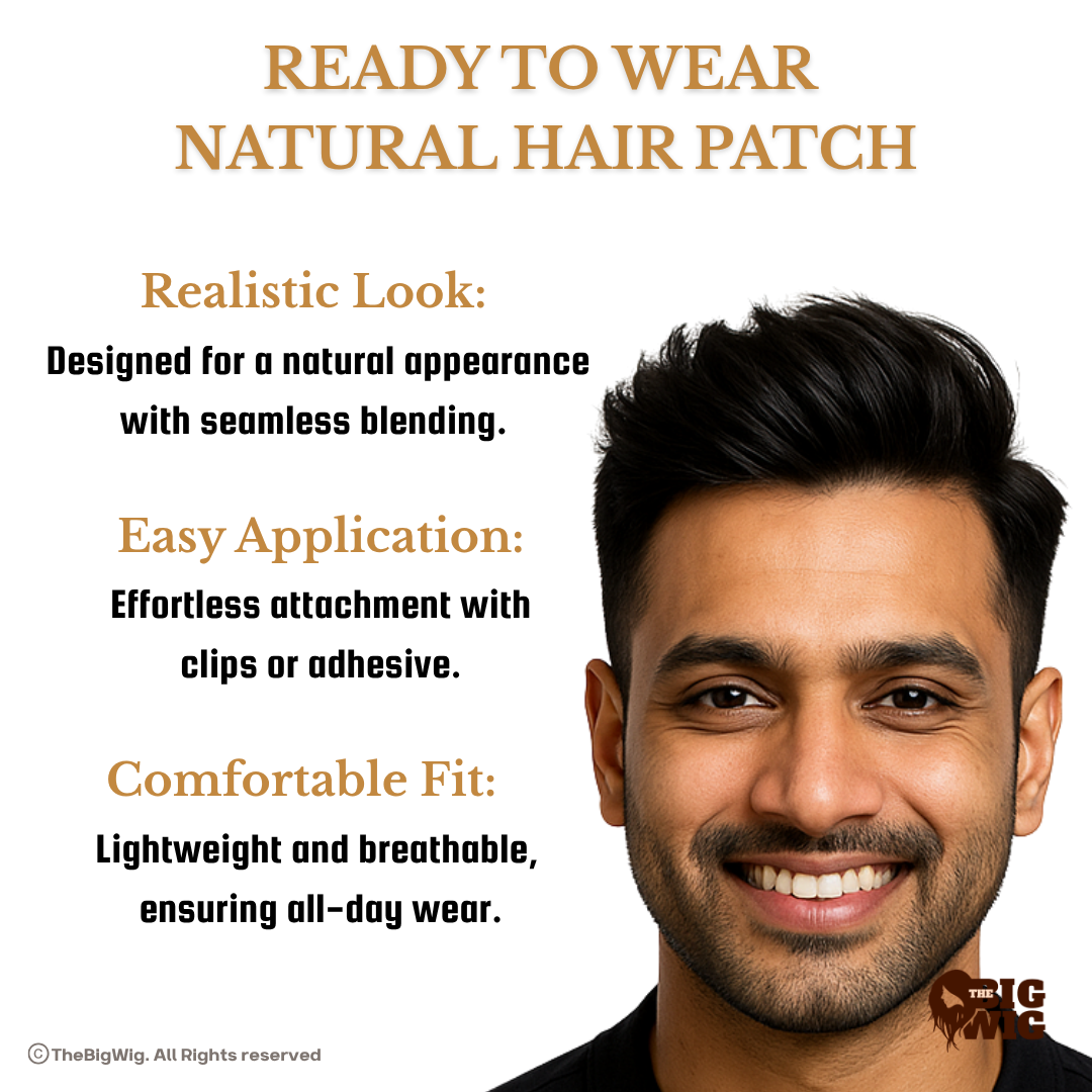 Frontal Hair Patch for Men – 100% Human Hair | Australian Hair Patch | Natural Hairline | Ultra-Light Lace Base with Slim PU Border | Non-Surgical Solution for Receding Hairline