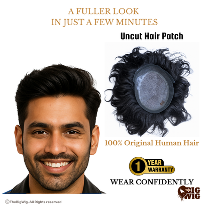 Front Hair Patch for Men – 100% Original Human Hair | Wavy Texture | Ultra-Thin French Lace Base | Slim PU Border | Natural Hairline Solution for Frontal Baldness