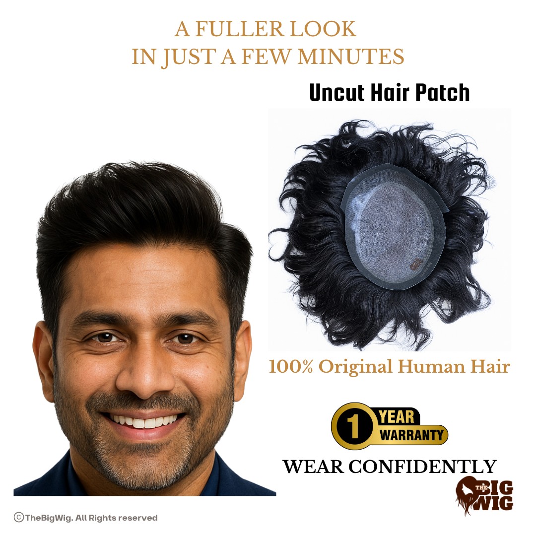 Best Hair Patch for Men – 100% Original Human Hair | Australian Hair Patch | Wavy Texture | Ultra-Thin 4D French Lace Base | Slim PU Border | Natural Look for Frontal Hair Loss
