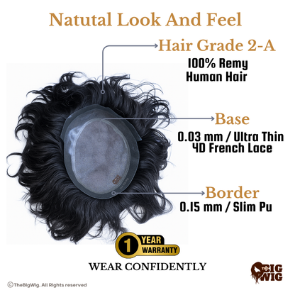 Best Hair Patch for Men – 100% Original Human Hair | Australian Hair Patch | Wavy Texture | Ultra-Thin 4D French Lace Base | Slim PU Border | Natural Look for Frontal Hair Loss