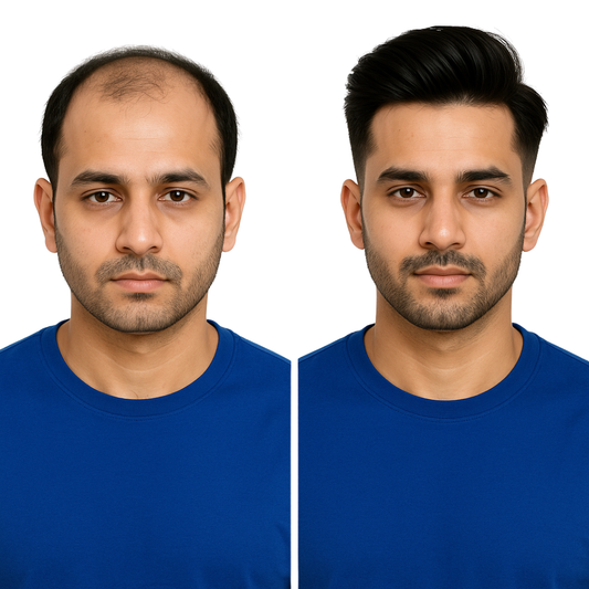 BMW Hair Patch | Permanent Hair Wigs for Men – 100% Human Hair | Medium Density | Optical Base & Transparent PU Border | Hair Grade 4-A for Natural Fullness
