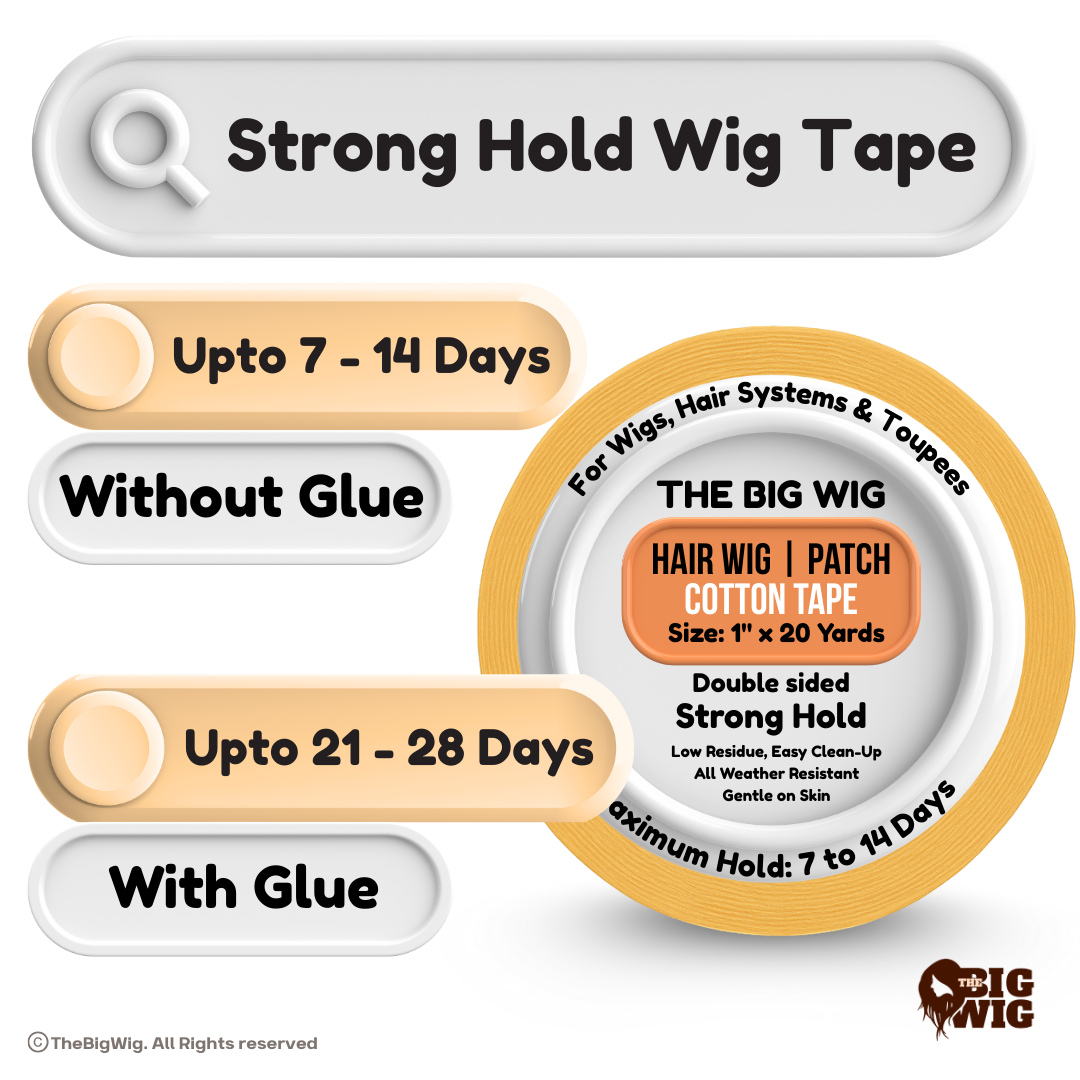 The Big Wig Patch Tape| Hair Wig Tape| Ultra Hold Tape| Double-sided Hair Patch Tape| Cotton-Cloth Tape| Waterproof| Maximum Hold upto 2-4 weeks (Yellow, 1 inch, 20 Metre)