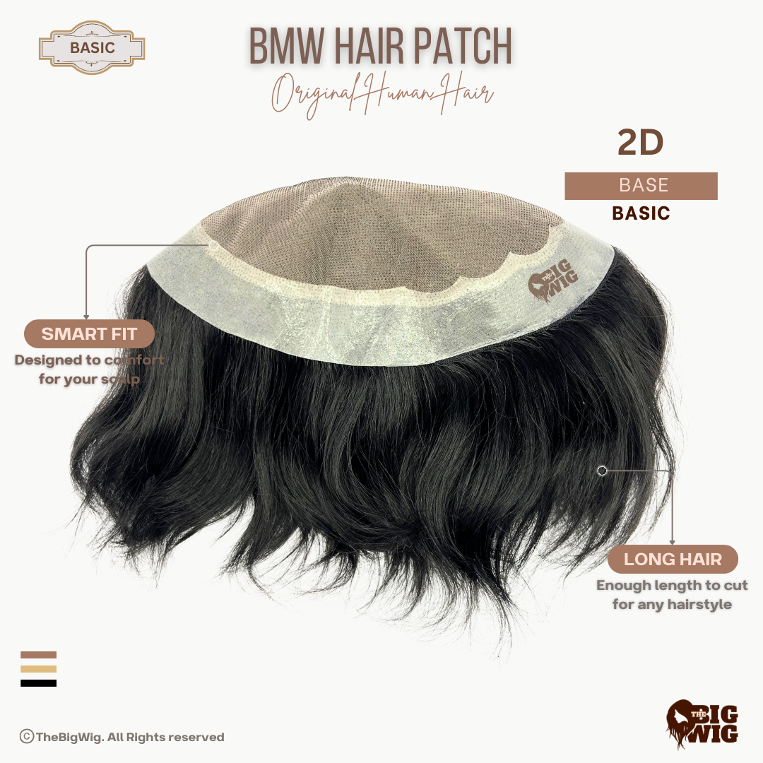 Basic BMW Men’s Patch – Affordable 100% Human Hair Toupee