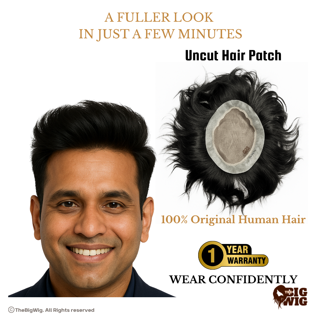 Hair Topper for Men | BMW Hair Patch – 100% Premium Human Hair | Grade 5-A | Optical Base with Transparent Slim PU Border | Full Crown Coverage | Natural Scalp Finish