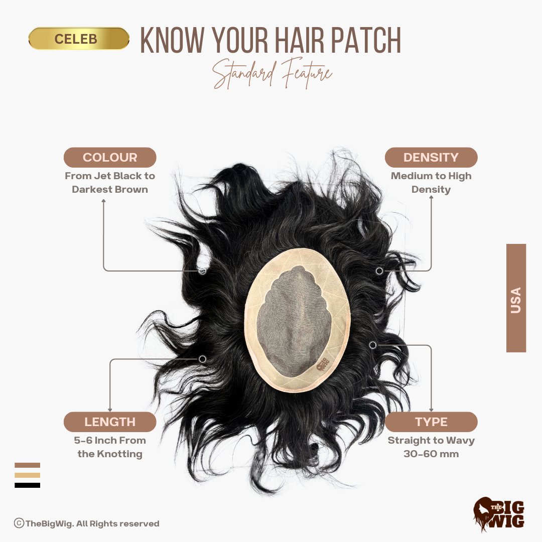 USA Celeb Men’s Patch – Premium 100% Human Hair Toupee