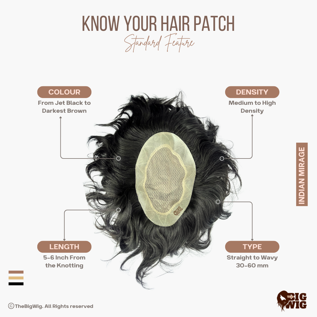 Indian Mirage Skin Base Men’s Patch – Premium 100% Human Hair Toupee