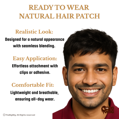 Men Hair Patch | Artificial Hair Wig for Men – 100% Original Human Hair | Real-Looking Full Crown Coverage | Non-Surgical, Easy-to-Wear Hair System