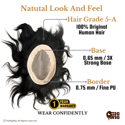 Curly Hair Patch for Men | Hair Toupee for Mens – Grade 5-A 100% Human Hair | Natural Curls | Comfortable Fit | Full Crown Coverage | Non-Surgical Hair System